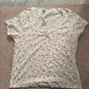 Old Navy Floral Short Sleeve Tee - Cream and Pink